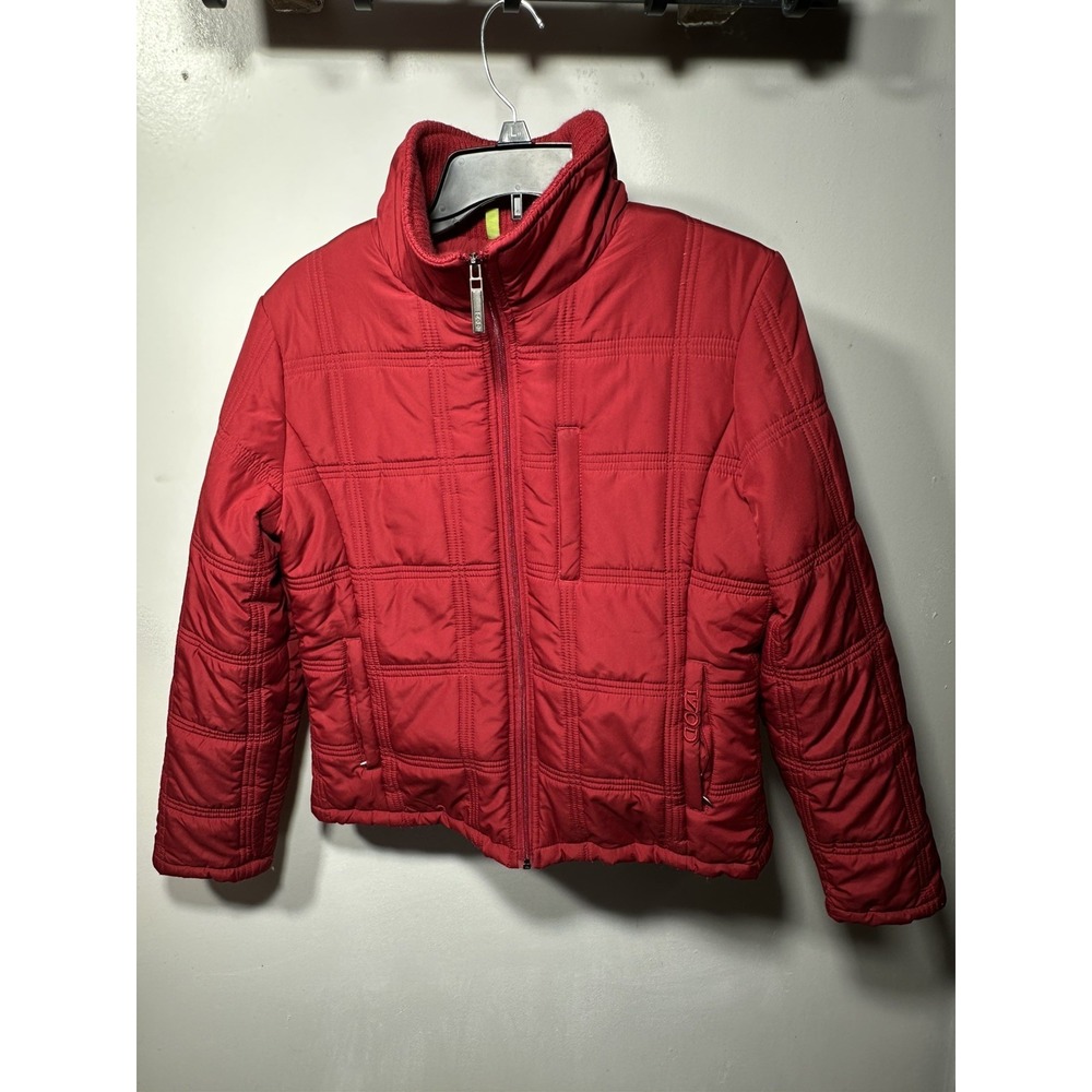IZOD Perform X Puffer Jacket Womens M Red Quilted FullZip Windbreaker SleeveTear